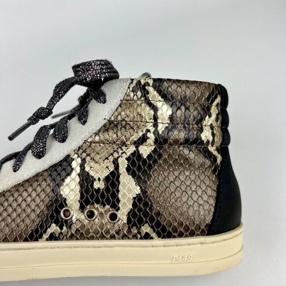 P448 Womens Skate High Top Sneakers Python Brown Snakeskin Glitter size 37 US 7 - Picture 10 of 16